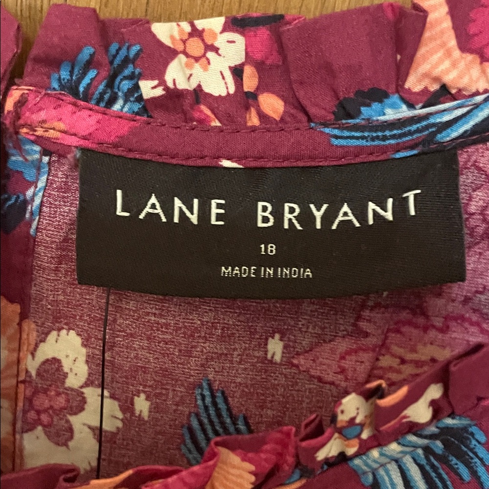 Lane Bryant NWT Sz 18 Burgundy Floral & Bird Print Short Sleeve Blouse Cotton - Picture 4 of 12
